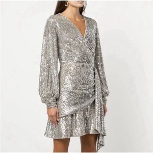 Sachin & Babi NWT Silver Sequin Delaney Mini Dress Size 2 Mock Wrap Sparkle Prom